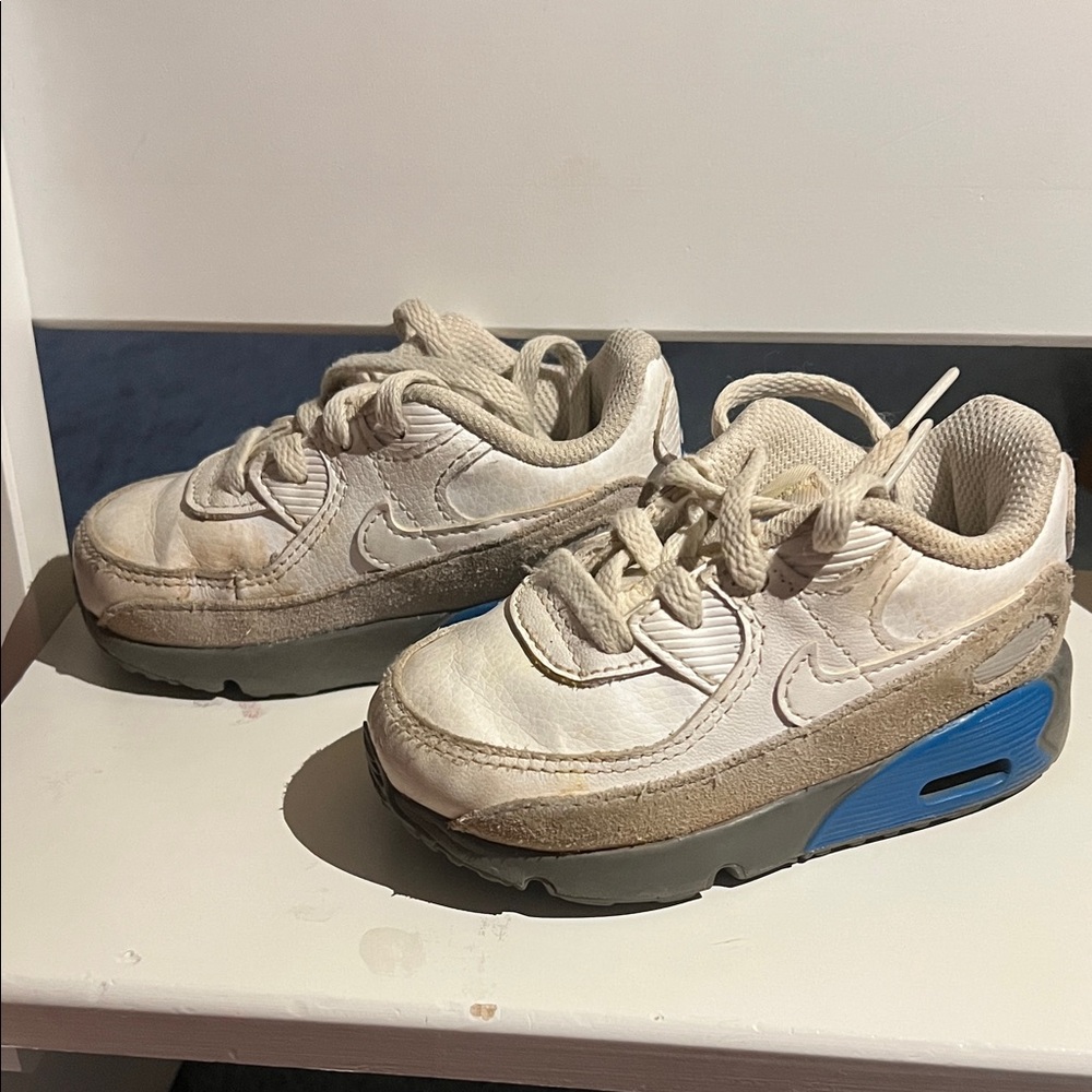Nike Kids Sneakers - White, Tan, and Blue